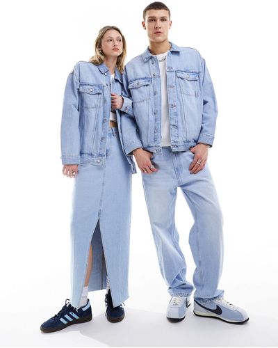 Dr. Denim Eno - veste en jean unisexe oversize - clair délavé effet usé - Bleu