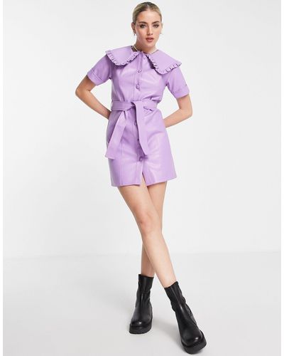 Reclaimed (vintage) Inspired Leather Look Mini Dress With Statement Collar - Pink