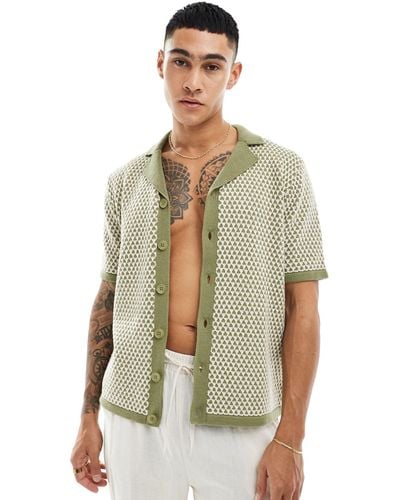 ASOS Knitted Textured Button Through Polo - Green