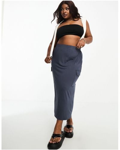 Yours Cargo Jersey Midi Skirt - Blue