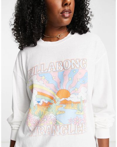 Billabong X Wrangler - Boyfriend T-shirt Met Ronde Hals - Wit