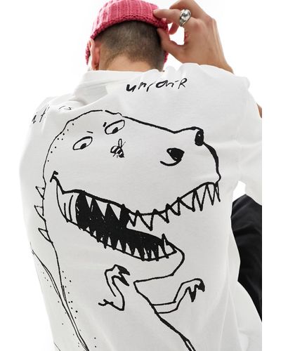Bershka T-shirt à imprimé dinosaure au dos - Gris