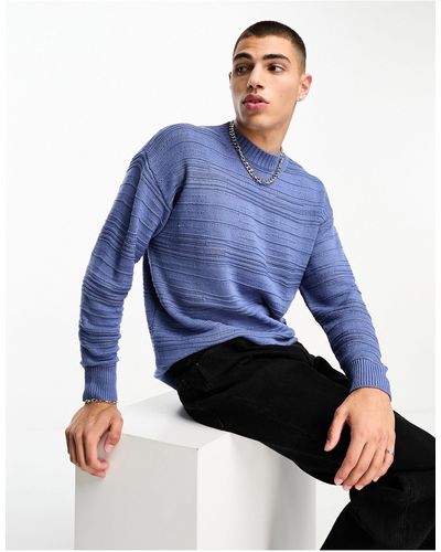 Collusion Knitted Textured Crewneck Jumper - Blue