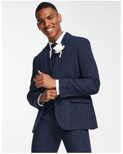 Noak Harris Tweed Slim Suit Jacket - Blue
