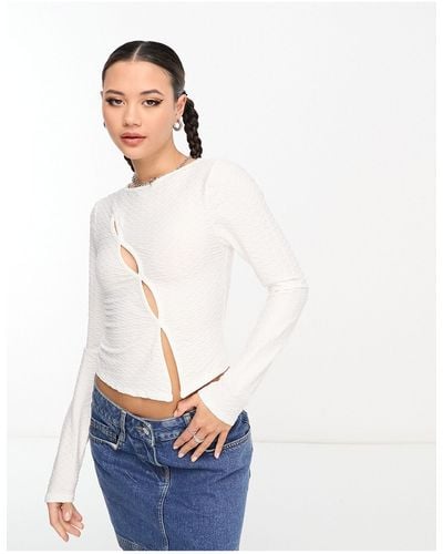 Collusion Long Sleeve Textured Cut Out Top - White