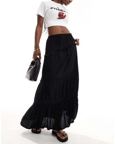 Pull&Bear Tiered Maxi Skirt - Black