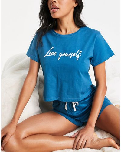 Brave Soul Love Yourself - Korte Pyjamaset - Blauw