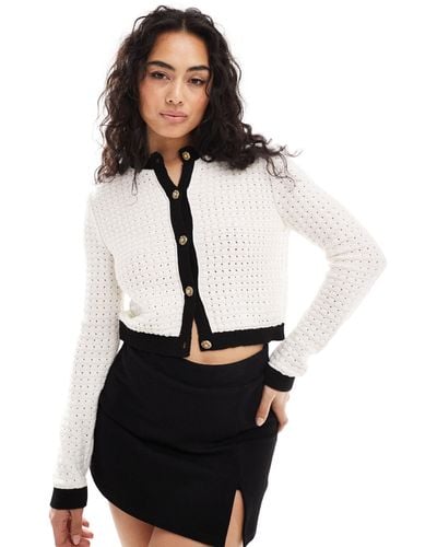 Miss Selfridge Knitted Cardigan With Contrast Tipping - White