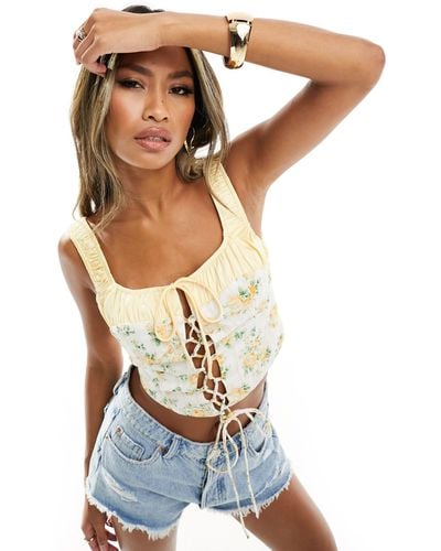 Love Triangle Lace Up Corset Top - Yellow