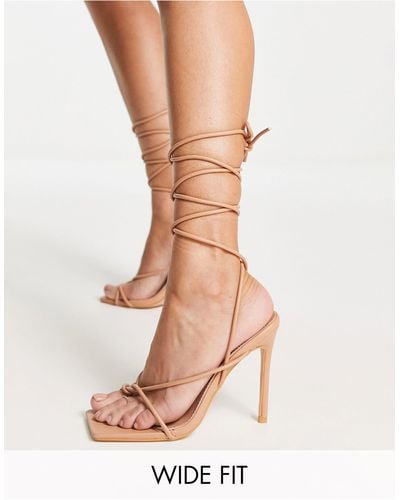 Public Desire Zing Heel Sandals With Ankle Tie - Natural