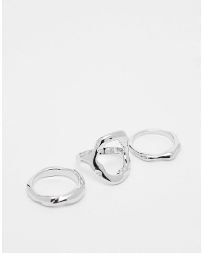 ASOS Pack Of 3 Rings With Molten Design - Natural