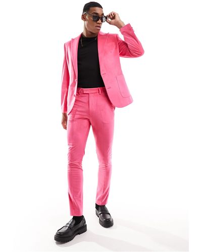 ASOS – eng geschnittene anzugjacke aus samt - Pink