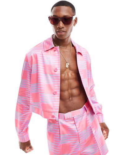 ASOS – elegante, schmal geschnittene jacke mit karoprint - Pink