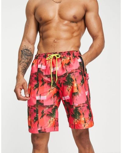 South Beach Tie Dye Swim Shorts With Bonded Zip - Pink
