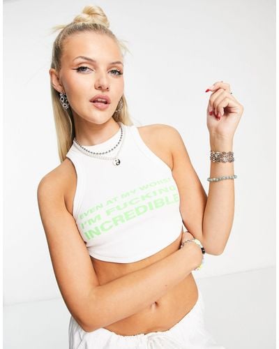 Edikted Crop Racer Vest With Incredible Graphic - White