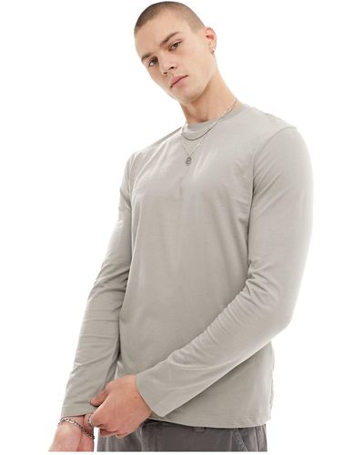 ASOS – langärmliges shirt mit rundhalsausschnitt - Grau