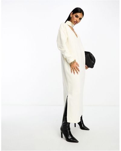 ASOS Supersoft Choker Detail Long Sleeve Midi Sweater Dress - White