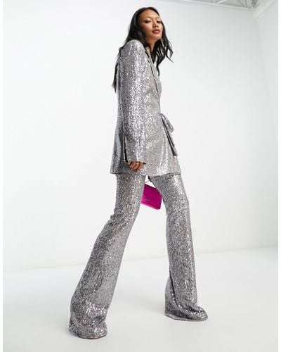 ASOS Jersey Sequin Flare Suit Trousers - White