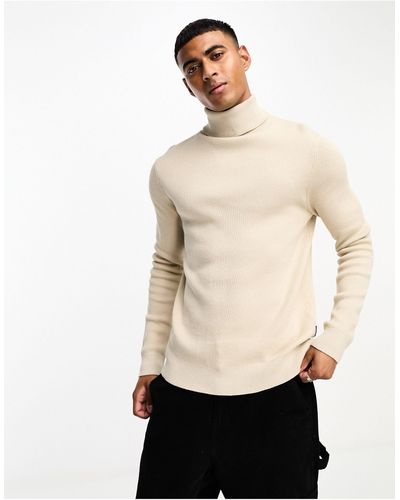 Only & Sons Roll Neck Ribbed Jumper - Natural