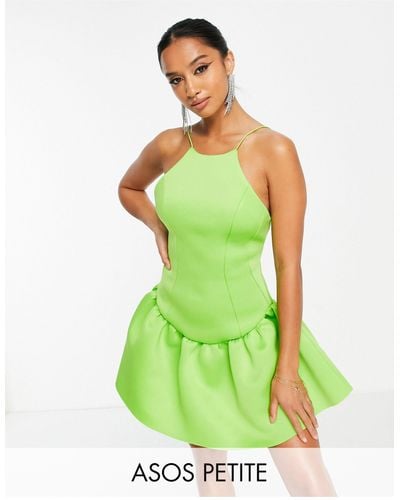 ASOS Asos Design Petite High Neck Seamed Low Back Pephem Mini Dress - Green