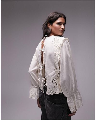 TOPSHOP Cutwork Frill Blouse - White