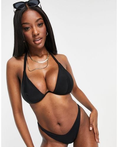 ASOS – größere brust – mix and match – tief ausgeschnittenes neckholder-bikinioberteil aus material mit bügeln - Schwarz