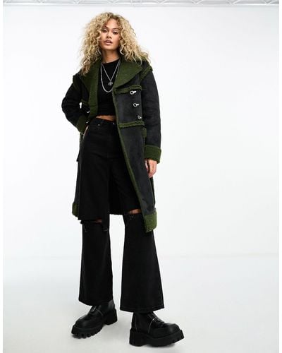 The Ragged Priest Faux Suede Shearling Longline Coat - Black