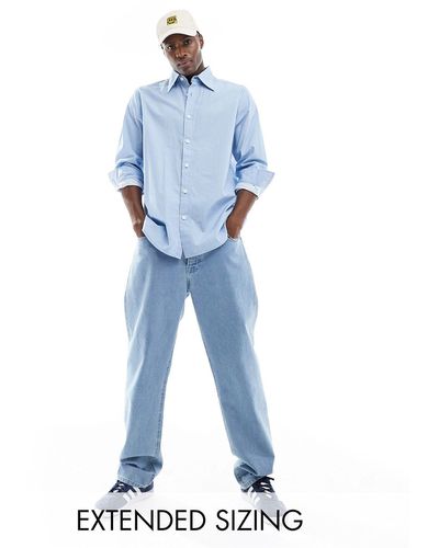 ASOS Camicia comoda e bianca a righe con colletto oversize - Blu