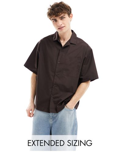 ASOS Short Sleeve Oversized Poplin Shirt - Brown