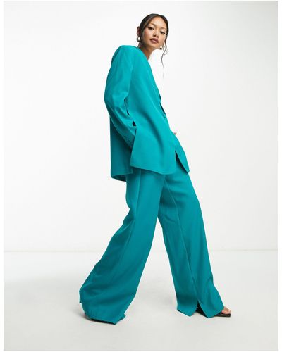 Y.A.S Pantaloni sartoriali a fondo ampio color verde-azzurro - Blu