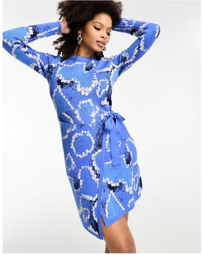 Never Fully Dressed Knitted Wrap Mini Dress - Blue