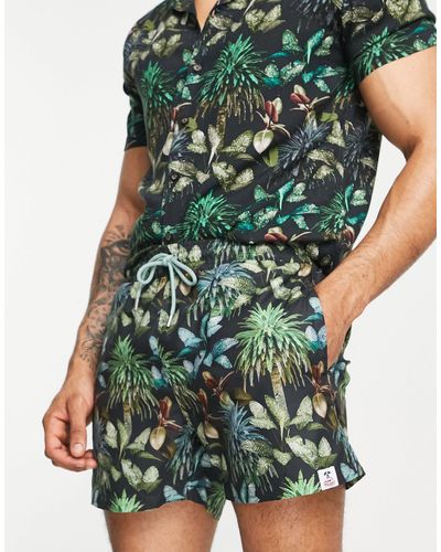 Hunky Trunks Pantaloncini da bagno neri con stampa di palme - Verde