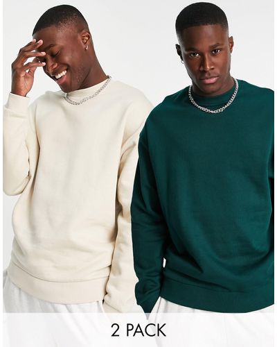 ASOS Oversized Sweatshirt 2 Pack Green/beige
