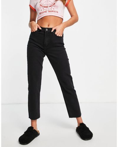 ONLY Emily - Jeans Met Rechte Pijpen En Onafgewerkte Zoom - Zwart