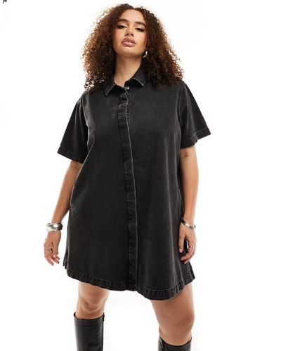ASOS Asos Design Curve Short Sleeve Denim Shirt Dress - Black