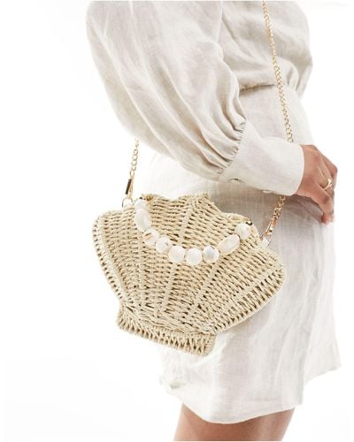 ASOS Straw Shell Crossbody Bag With Resin Top Handle And Removable Strap - White