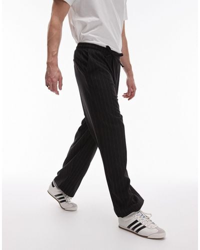 TOPMAN Wide Leg Pin Stripe Trouser - Black