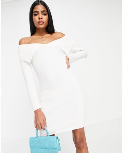 Miss Selfridge Vestido corto color con detalle vuelto - Blanco