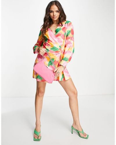 I Saw It First Satin Knot Front Mini Dress - Multicolor