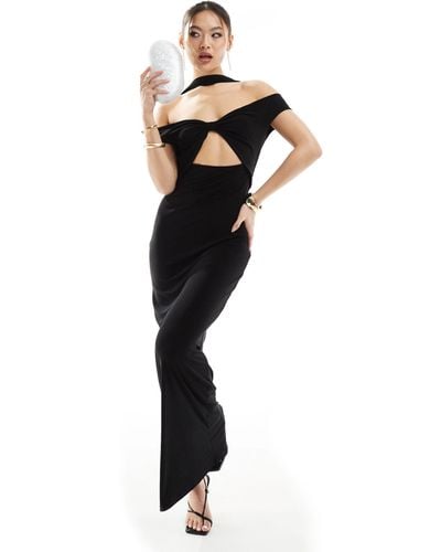 ASOS Bardot Maxi Dress With Drape Neckline - Black