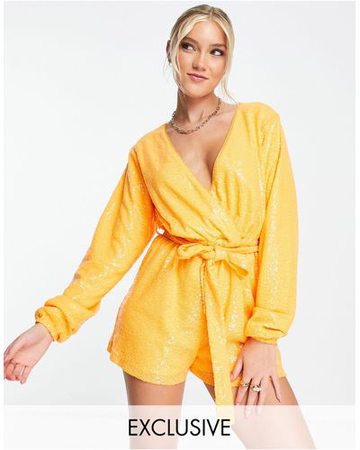 In The Style Exclusives - Playsuit Met Overslag, Lovertjes En Riem - Oranje