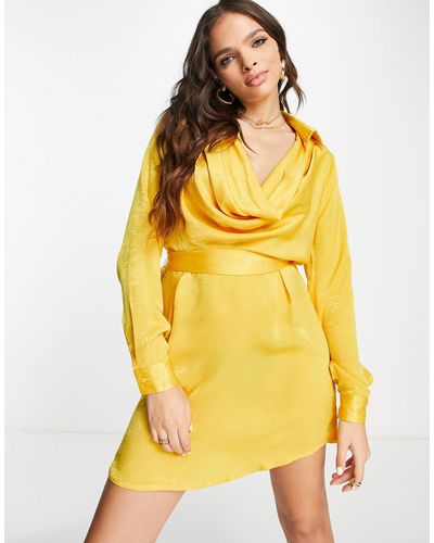 I Saw It First Cowl Neck Mini Dress - Yellow