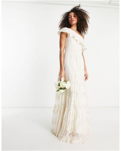 Y.A.S Bridal Vintage Lace One Shoulder Maxi Dress - White