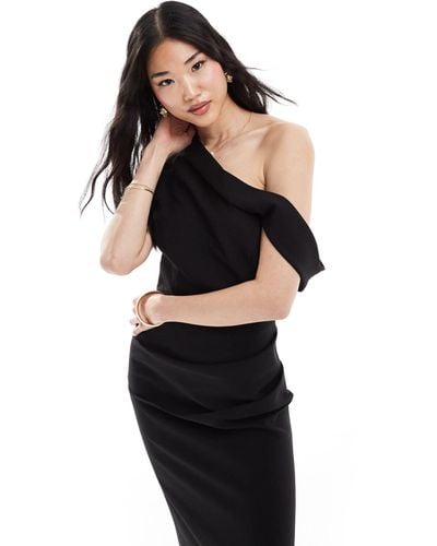 Bardot Fallen Shoulder Fitted Midaxi Dress - Black