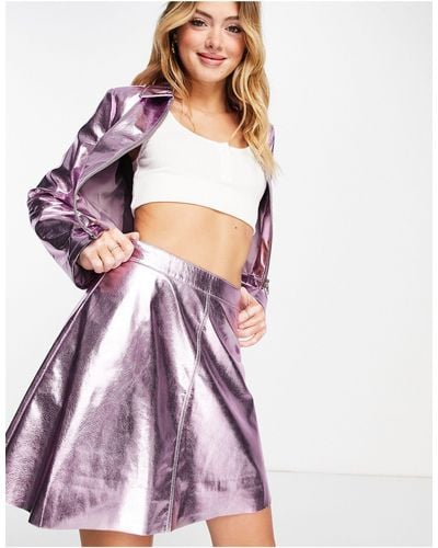 Miss Selfridge Metallic Skater Skirt - Purple