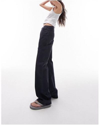TOPSHOP Pantalon cargo droit à taille basse avec poches oversize - clair - Noir