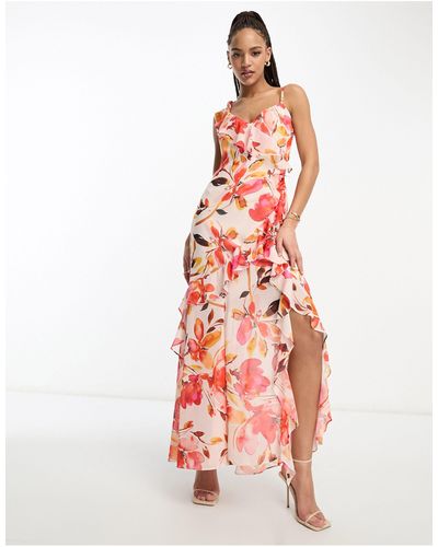 Forever New Maxi-jurk Met Ruches En Rode Bloemen - Rood