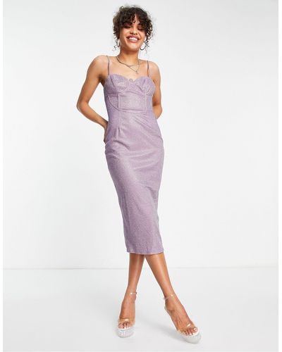 Public Desire Glitter Coset Midi Dress - Purple