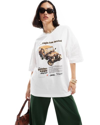 ASOS T-shirt oversize bianca con stampa "eagle jeep" su licenza - Bianco