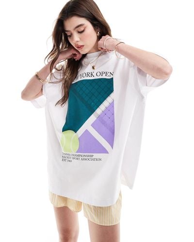 ASOS T-shirt oversize avec imprimé tennis « new york open » - Blanc